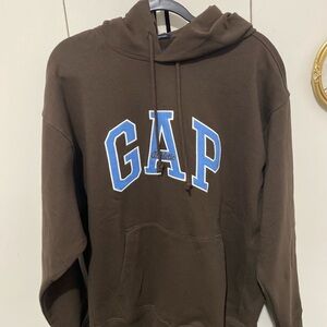 NEW GAP Men's Dark Brown Hoodie with Blue Logo